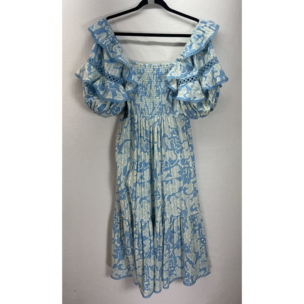 New Diane von furstenberg Oliver ruffled eylet midi dress blue Size 10 - Picture 4 of 11